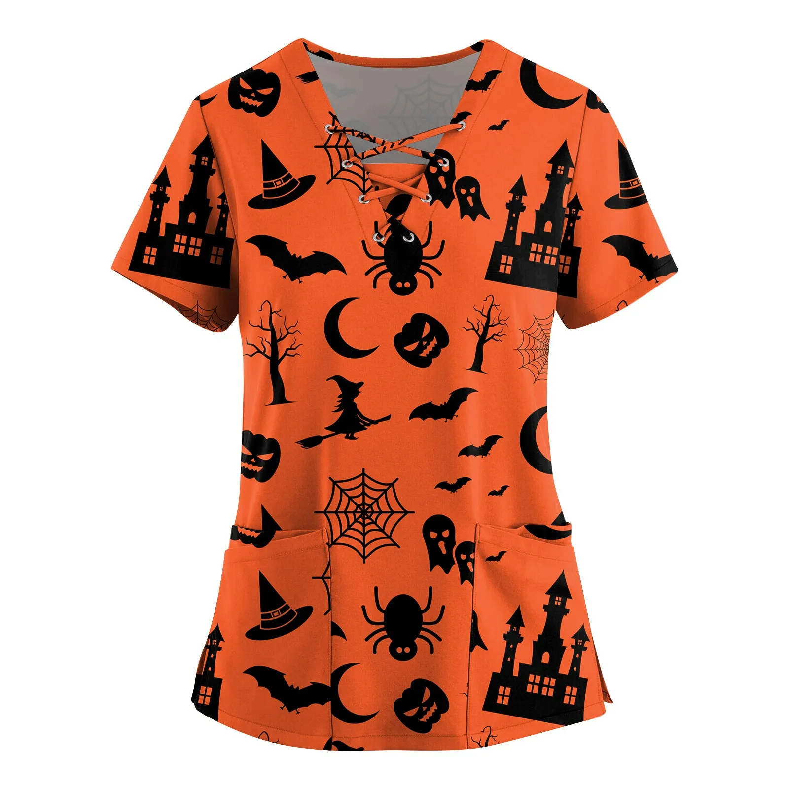 

T-Shirt Women Elegant Fashionable Halloween Bat Spider Printed Short Sleeve Vacation Outfit For Woman Party T-Shirt Vestidos
