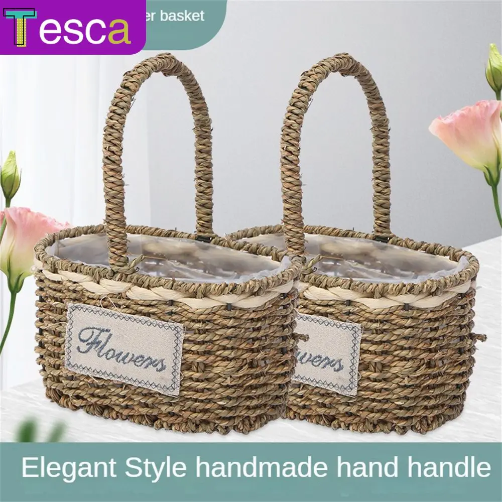 

Home Decorative Decoration Home Furnishings Flower Basket Manual Weaving Straw Woven Storage Basket Flower Basket Frame Portable