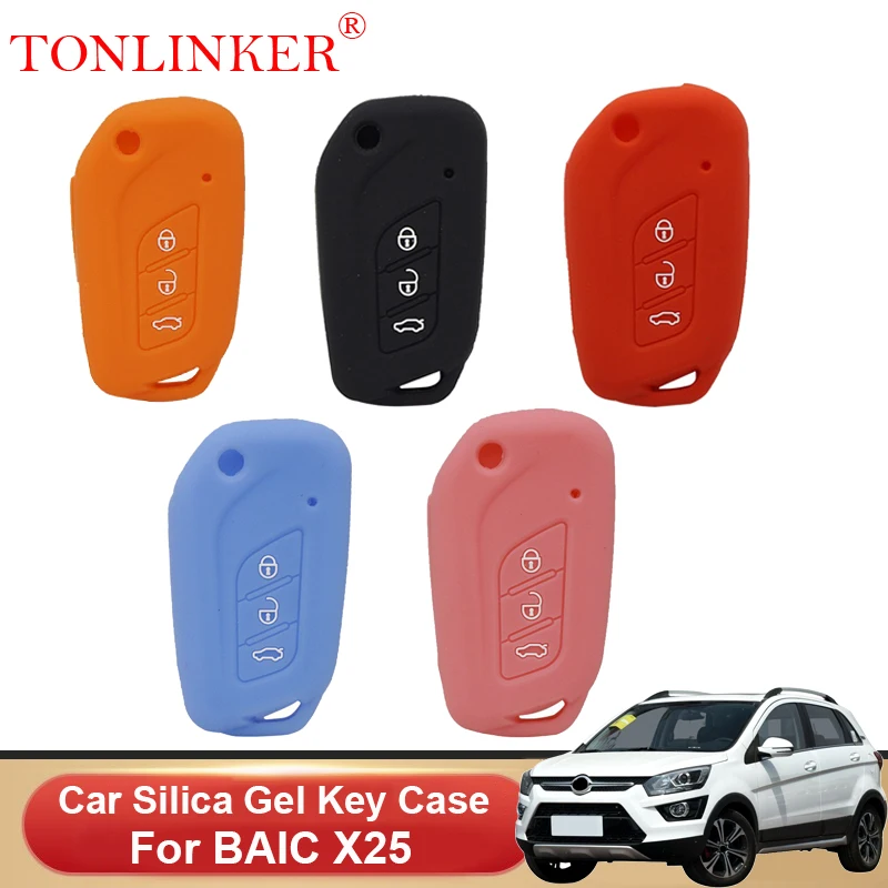 

TONLINKER Silica Gel Car Key Case For BAIC X35 FL X25 Senova Shell Holder Remote Car Dedicated Styling Keychain Accessories