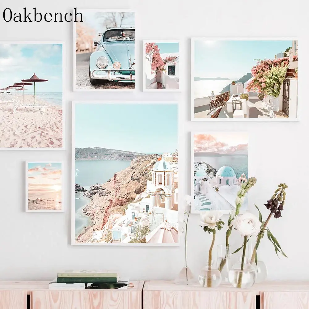 

Aegean Sea Wall Posters Beach Canvas Painting Deck Chair Art Print Summer Wall Pictures Nordic Posters Living Room Decoration