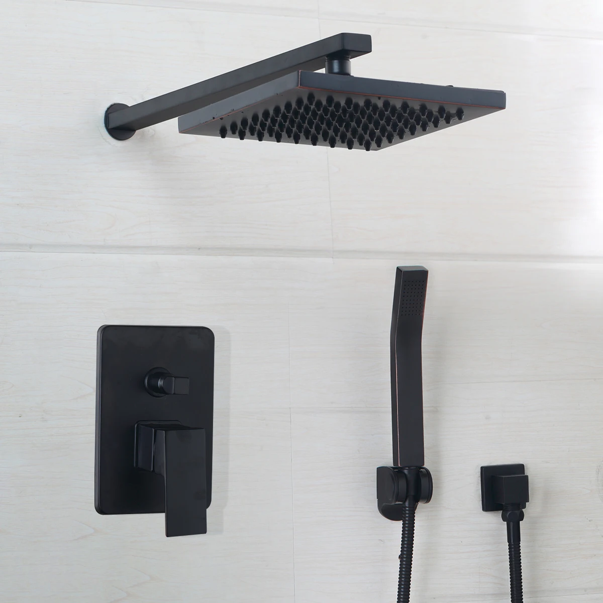 

YANKSMART Matte Black Shower System Set With Rainfall Shower Head Bathtub Square Shower Head Spray Shower Faucet Set