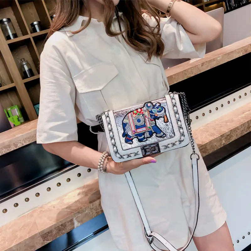 

MBTI Womens Luxury Designer Shoulder Bag Elephant Embroidery National Square Handbag Sac Female Trend Chain Lady Crossbody Bags