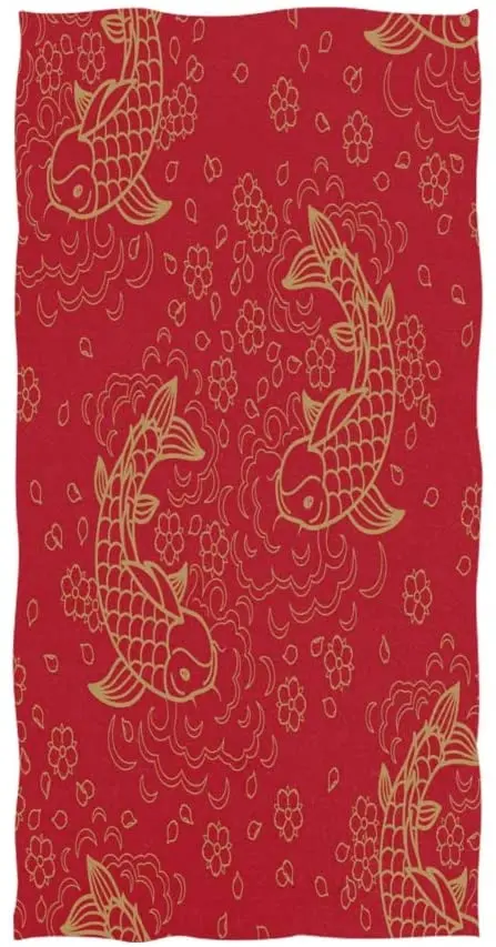 

Face Towel Gold Koi Carp Fish Flower Chinese Soft Bath Hotel Spa Hand Gym Sport Towel полотенце для кухни