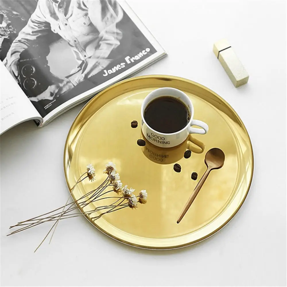 

Scandinavian Golden Storage Tray Nordic Decor Round Metal Plate Chic Silver Fruit Cake Organizer Tray Jewery Display Tray