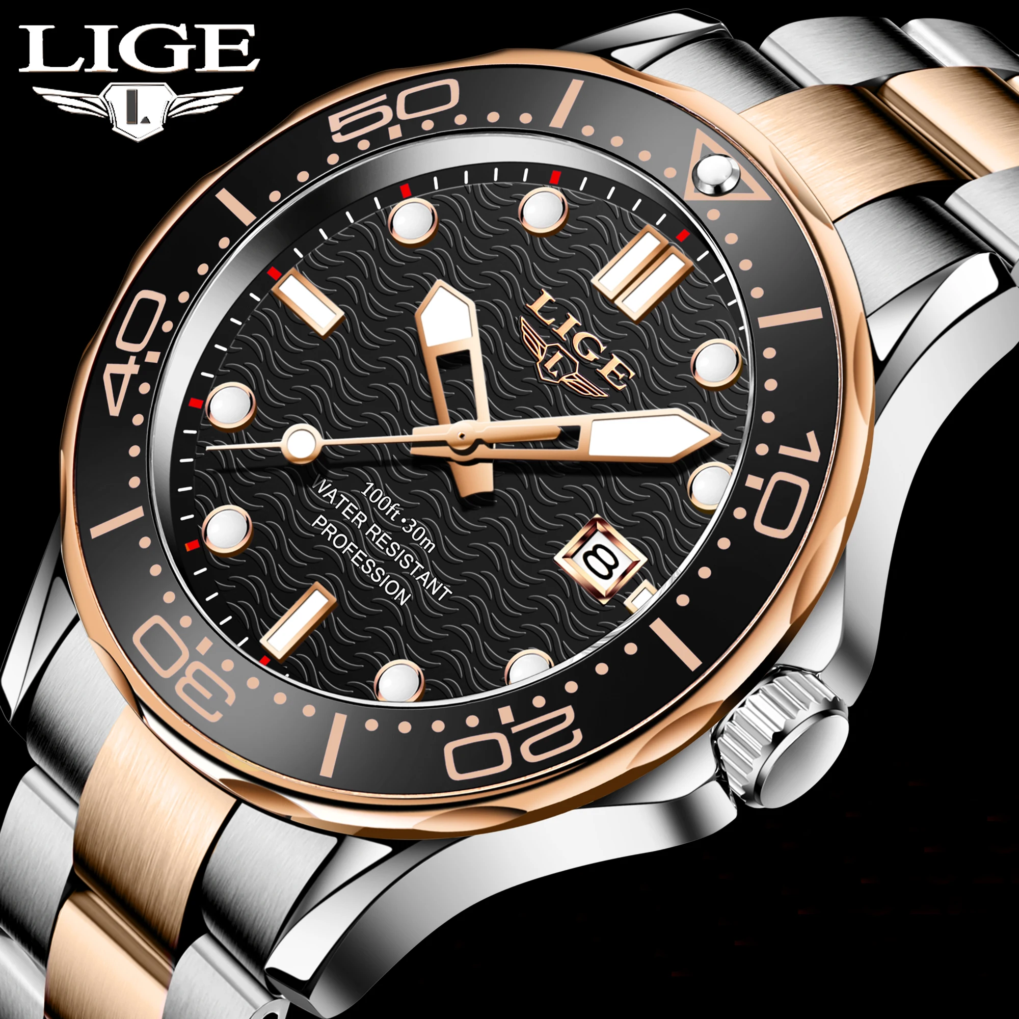 

LIGE Top Brand Luxury Quartz Watch Men Stainless Steel Luminous Waterproof Watch Fashion Business Watch Men Relogio Masculino