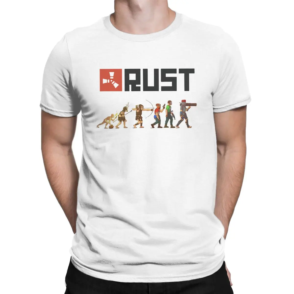 

Rust Game Evolution t shirt for men Rust Survival Game Leisure 100% Cotton Tee Shirt O Neck Short Sleeve T Shirts Adult Clothing