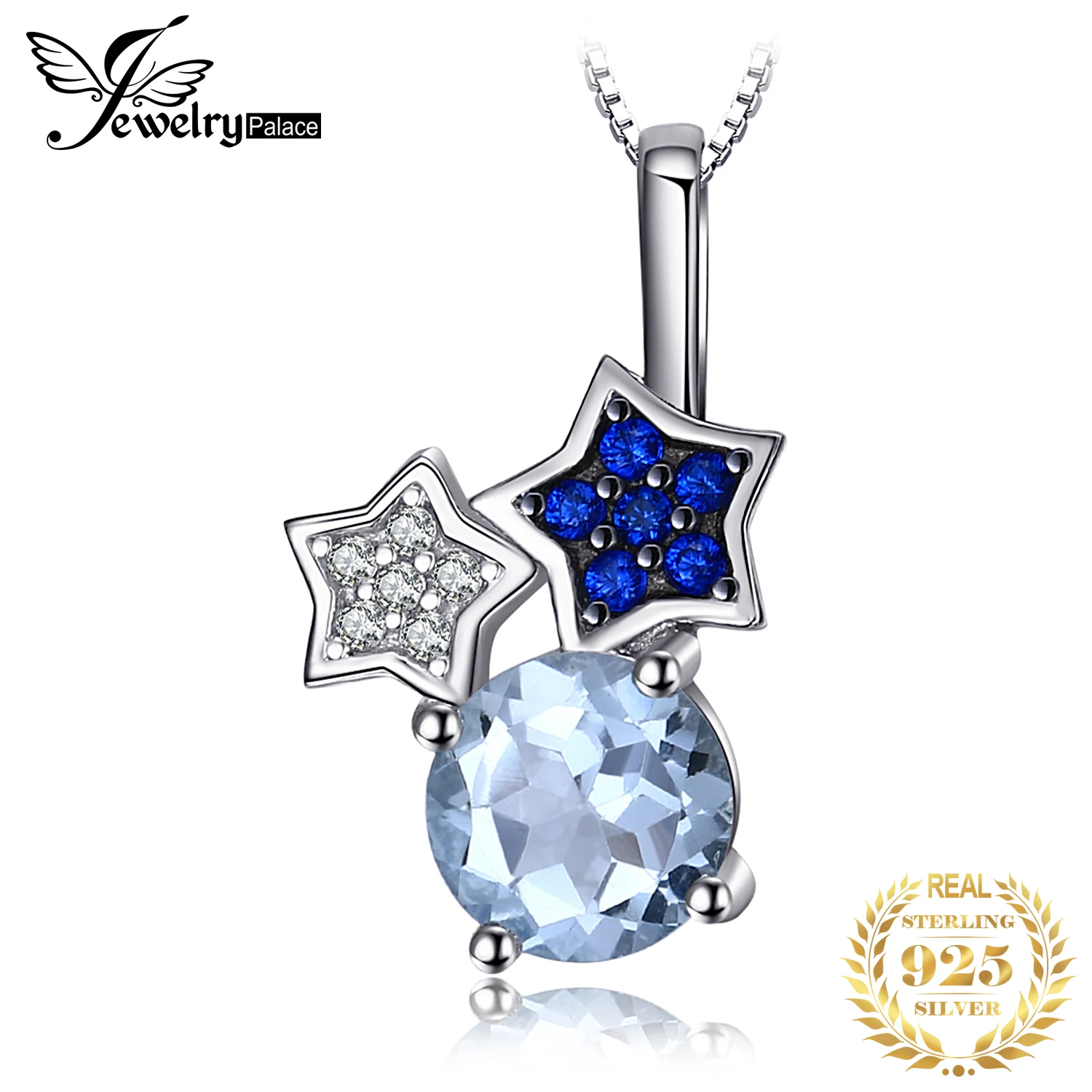 

Jewelrypalace Star Genuine Blue Topaz Created Spinel 925 Sterling Silver Pendant Necklace for Women Gemstone Choker No Chain