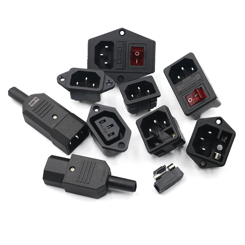 Входной разъем 10 А 05/06 В переменного тока 3-контактный питания iec320 C14 с клавишным