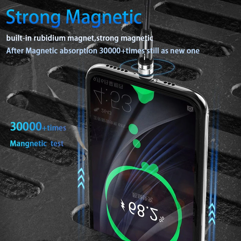 NNBILI 540 поворотный магнитный кабель 3A для быстрой зарядки Micro USB типа C iPhone Xiaomi