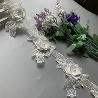 2 yard soluble white rose flower pearl chiffon embroidered lace trim ribbon fabric handmade vintage wedding dress sewing craft