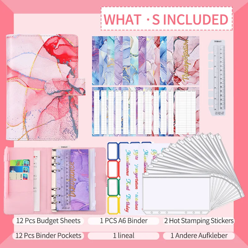 

Money Envelope 6 Leaf Binder Financial Case Savings Notebook Marble Loose Management Cash Budget Hole New Planner