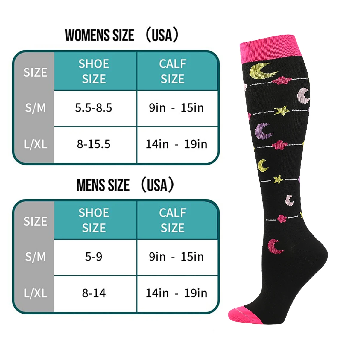 Compression Socks Men Women Breathable Athletic Nursing Socks Fit for Outdoor Hiking Running Cycling Running Knee High Men Socks