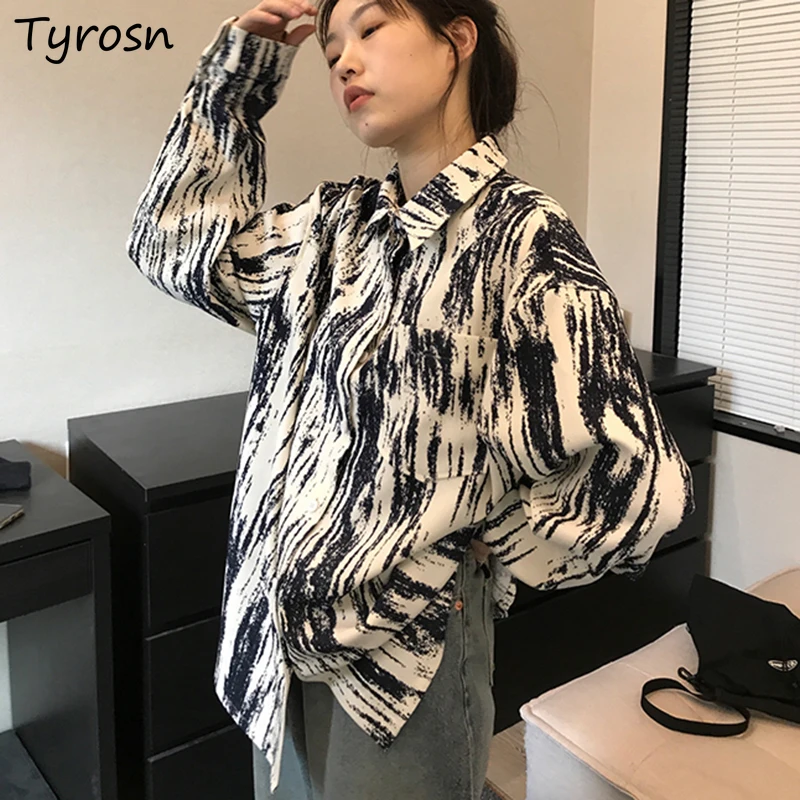 

Tie Dye Shirts Women Design Streetwear Harajuku Casual All-match Long Sleeve Blouses Japanese Style Button Up Outwear Teens Chic
