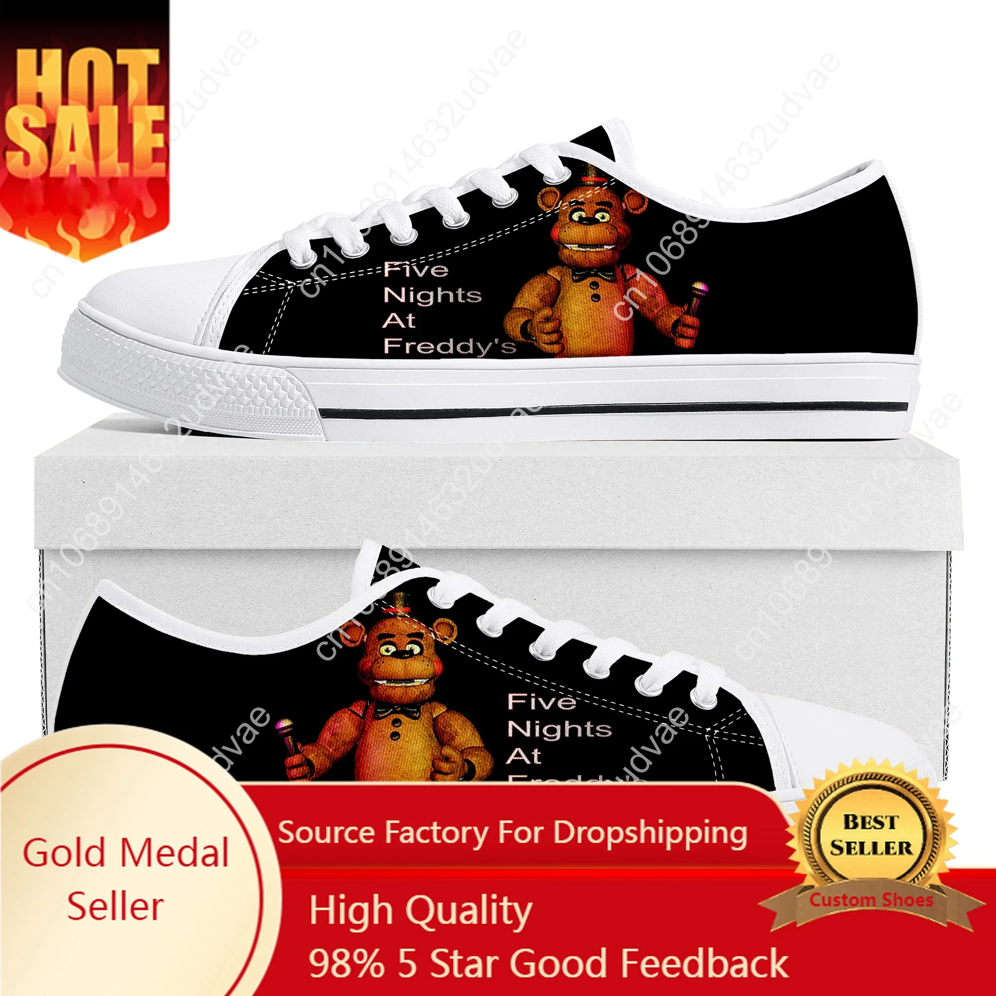 

Fnaf Freddy Anime At Game Nights Cartoon Five Low Top Sneakers Mens Womens Teenager Canvas Sneaker Couple Custom Casual Shoes