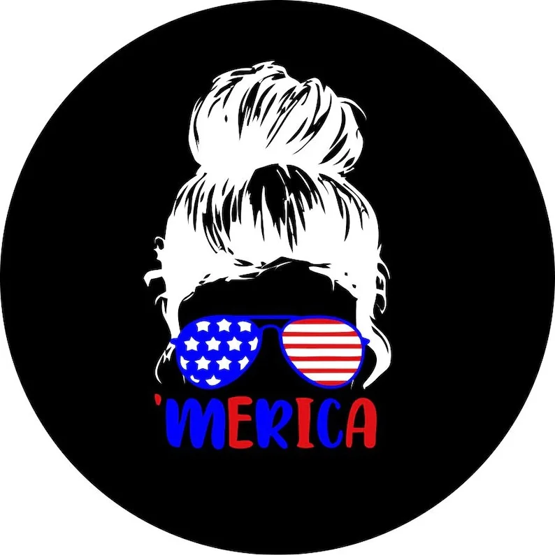 

Спутанная девушка в пучок с солнцезащитными очками Merica (американский флаг) запасная крышка шины для любого автомобиля, марки, модели и разме...