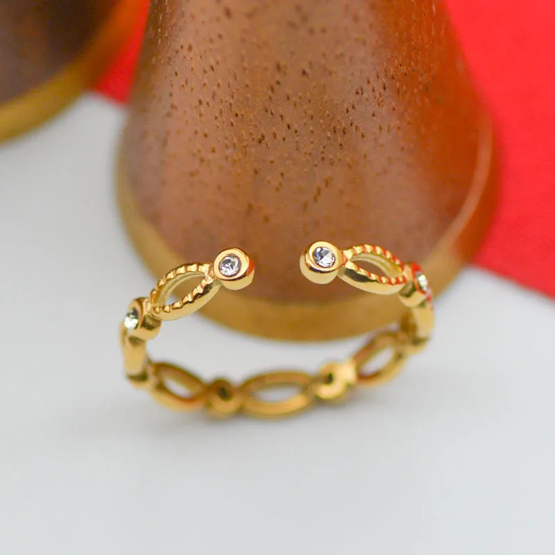 

KouCh Stainless Steel Rings Anillos Mujer Cuff Gold Color Rings With Rhinestone Luxury For Woman Party Office Lady Jewelry Hand