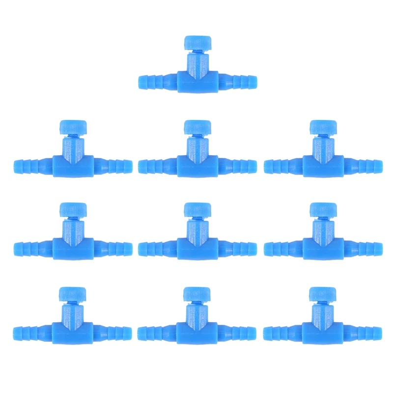 

10 Pieces Plastic Aquarium Fish Tank 2 Way Air Pump Control Valves, Blue