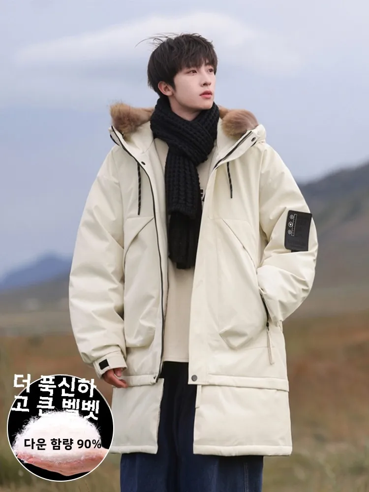 Пуховик-карго с меховым воротником и капюшоном мужская зимняя утолщенная куртка