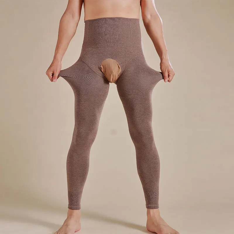 Мужские термобрюки с высокой талией антиобжимные флисовые колготки леггинсы