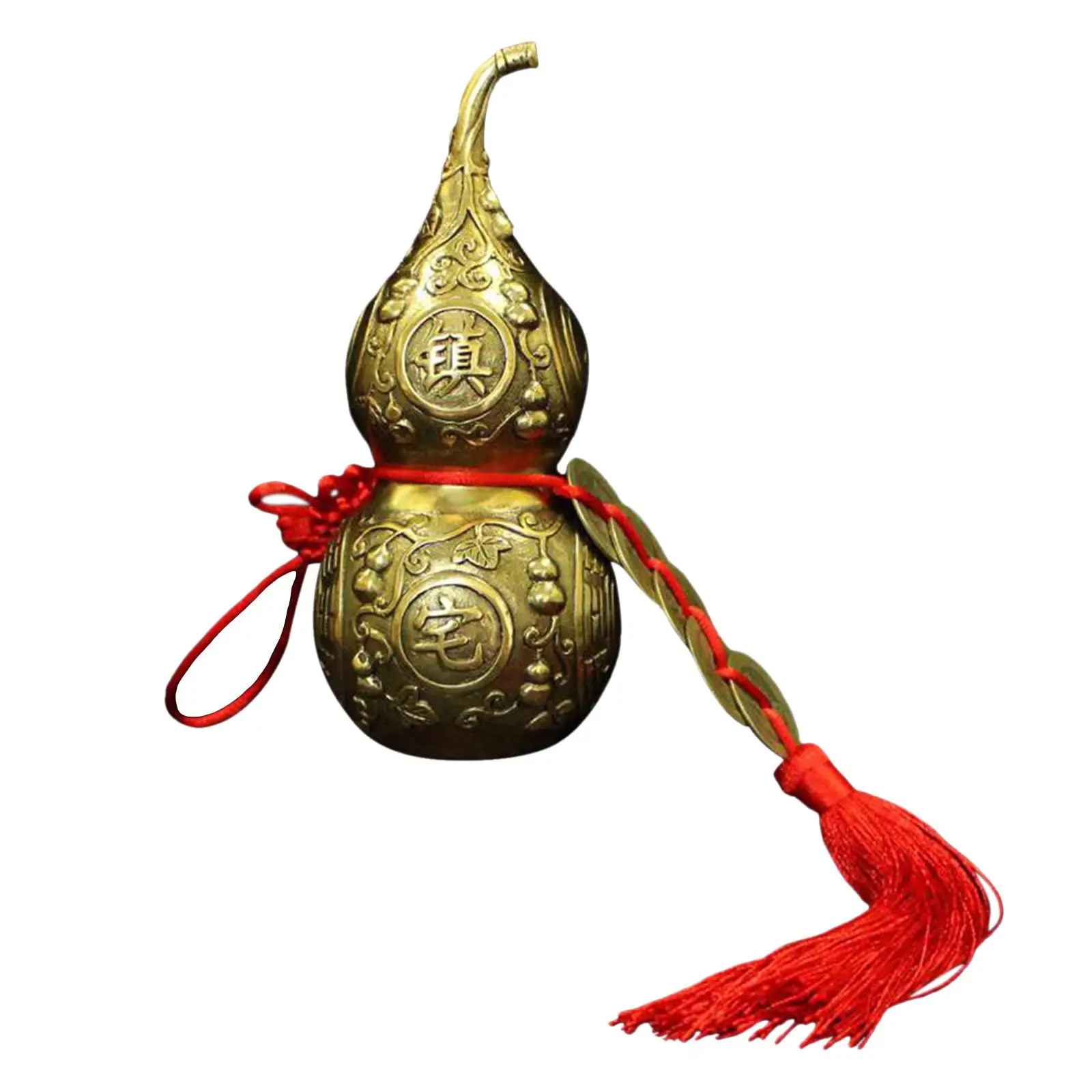 

Feng Shui Brass Gourd Figurine Prosperity Auspicious Sculptures Peaceful Copper Ornaments Wealth Brass HU Lu Hulu for Office Car