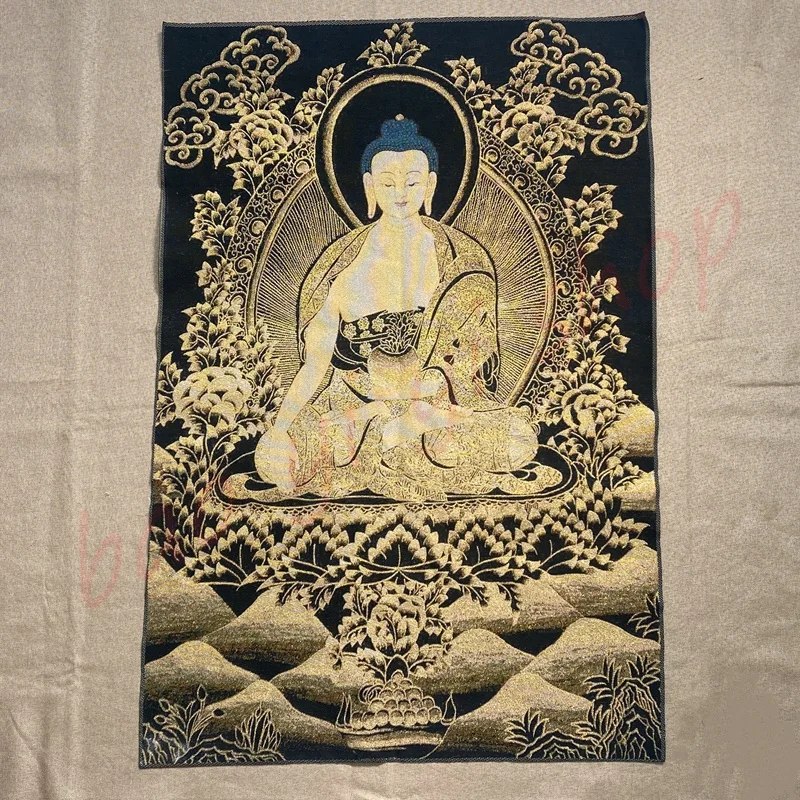 

Thangka/Изысканный Тибетский тангка Будда/Религия/искусство/благоприятный танка/Черное золото Будда мастер медицины