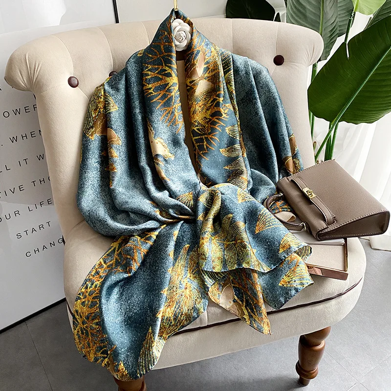 

Women Silk Winter Scarf Luxury Design Print Lady Beach Shawl Scarves Fashion Smooth Foulard Female Hijab 80x180cm