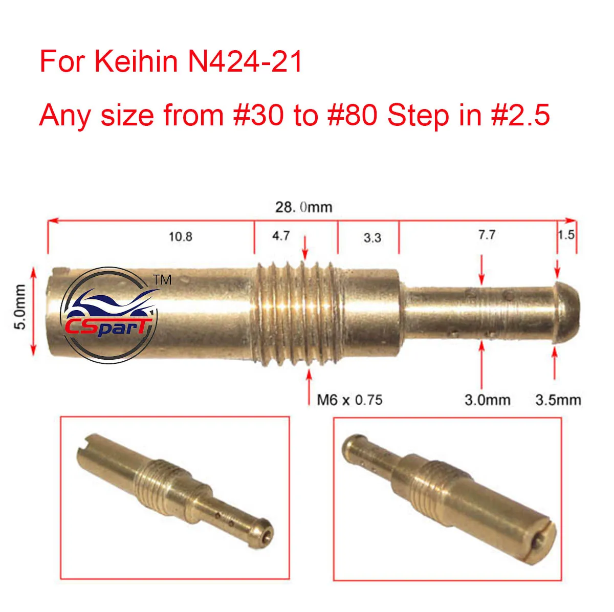 

28mm M6x0.75 #30 to #80 Pilot Slow Jet For Keihin N424-21 carburetor PE CVK FCR PWK PWM PJ CBR CR
