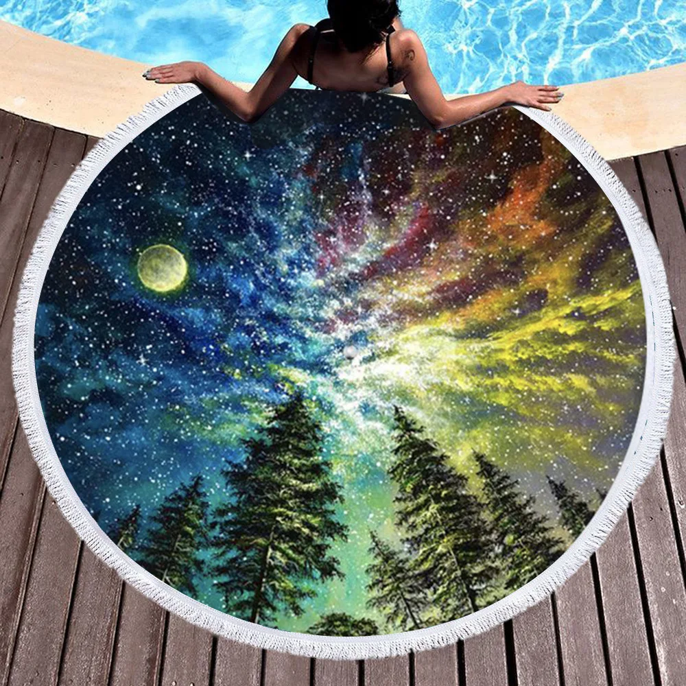 

Летнее пляжное полотенце, шаль, быстросохнущее полотенце для плавания, спортзала, кемпинга, большое круглое полотенце Galaxy, полотенце с 3D-при...