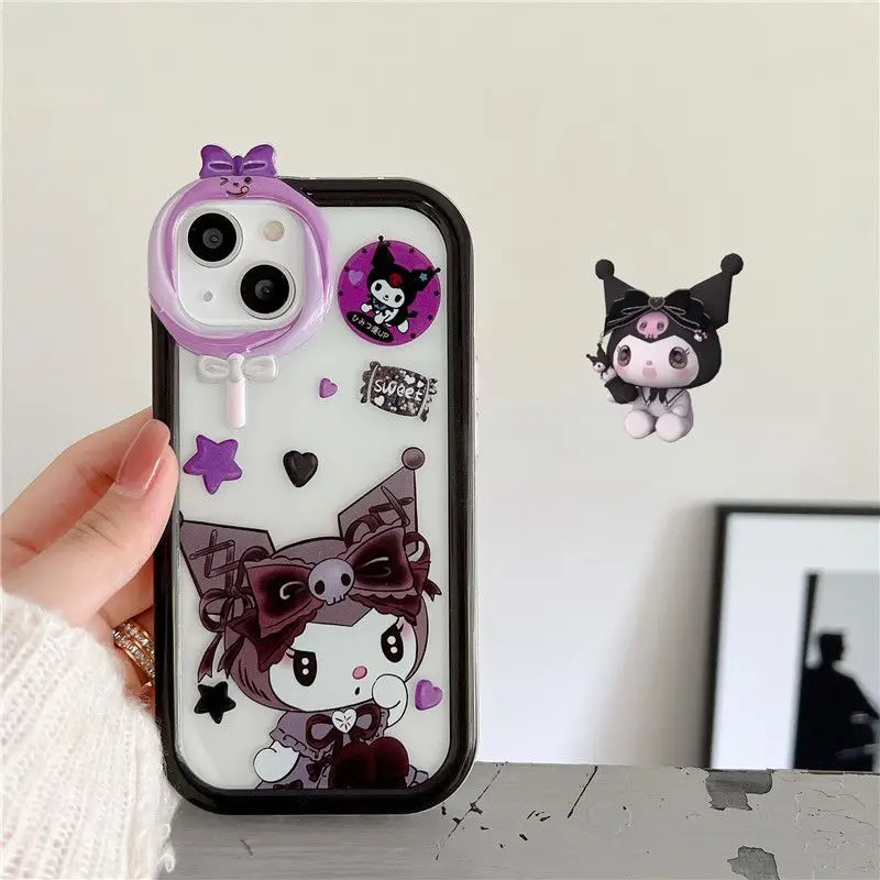 

Sanrio Stereoscopic lollipop bow lens kuromi Phone Case For Iphone 11 12 13 14 Pro Max Girl Gift Shockproof Cover