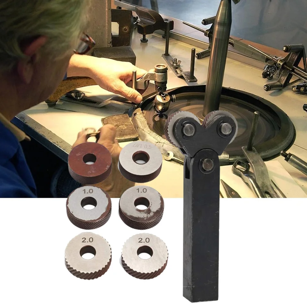 

7pcs Dual Wheel Knurling Power Tool Set 0.5mm Diagonal Linear Knurling Wheel Surface Pattern Processing Linear Pitch Knurl Kit