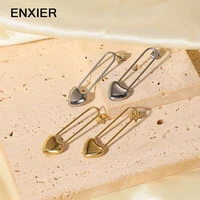 enxier simple heart paperclip drop earrings for women 316l stainless steel gold color silver color female earring jewelry
