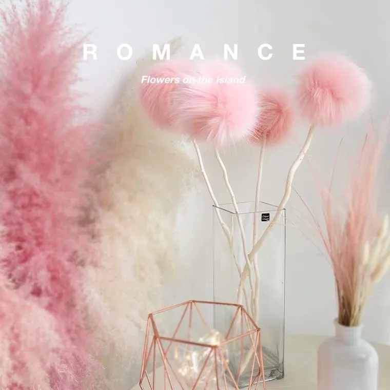 

Pink Big Hair Ball Dried Branches Nordic Dried Flower Home Decoration Shop Window Contorted Willow Dried Hair Ball