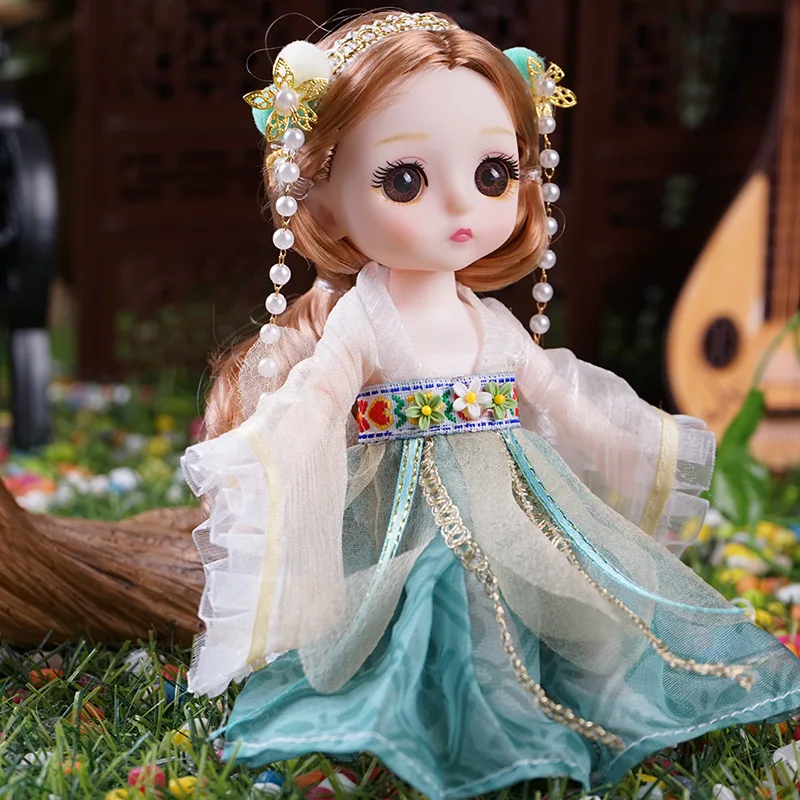 

Ancient Hanfu Palace Dress Doll Cosplay Anime Little Princess Girl Toy Doll Doll Doll Family Costume Chidren Cartoon 17cm Toys