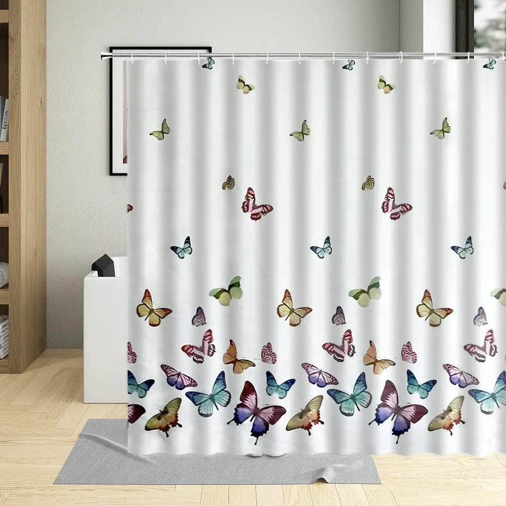 

Занавески для ванной комнаты с изображением животных бабочек водонепроницаемые экраны для ванной красочные Мультяшные бабочки домашний декор занавеска для душа с крючками