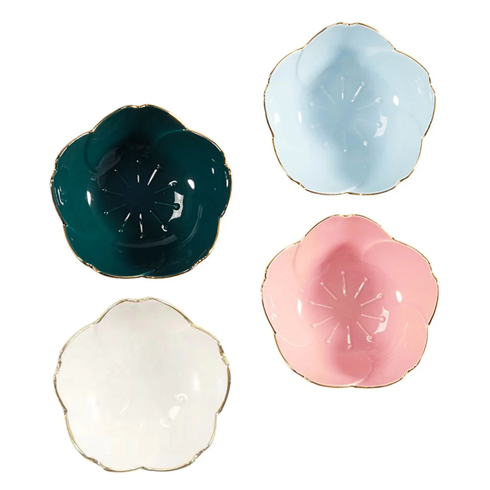 

4Pcs Seasoning Plate Home Sauce Dish Sakura Shaped Sauce Plate Ceramic Dipping Bowl