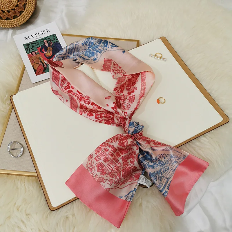 

Autumn and winter new ins long strip 14*145 small silk scarf female simulation silk professional scarf gift belt scarf