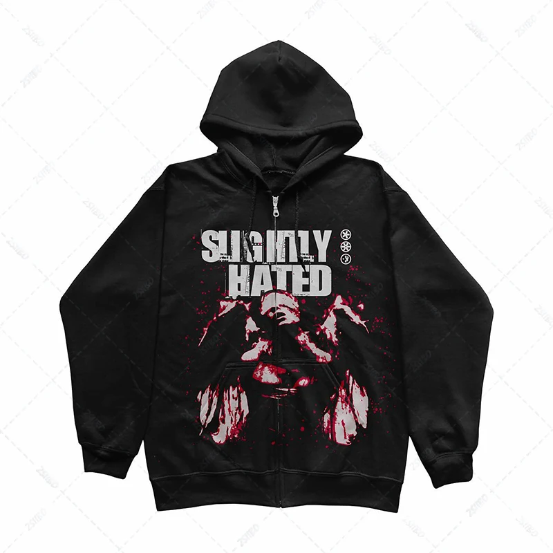 

New high street skull print hip hop street youth clothing retro oversized hoodie fashion sweater couple clothes anime hoodie