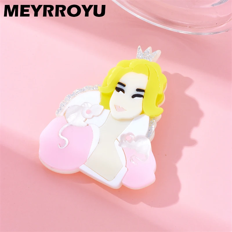 

MEYRROYU Crown Girl Shape Brooch for Woman Acrylic Material Trendy Design Simple New Trends Handmade Chic ​Birthday Accessories