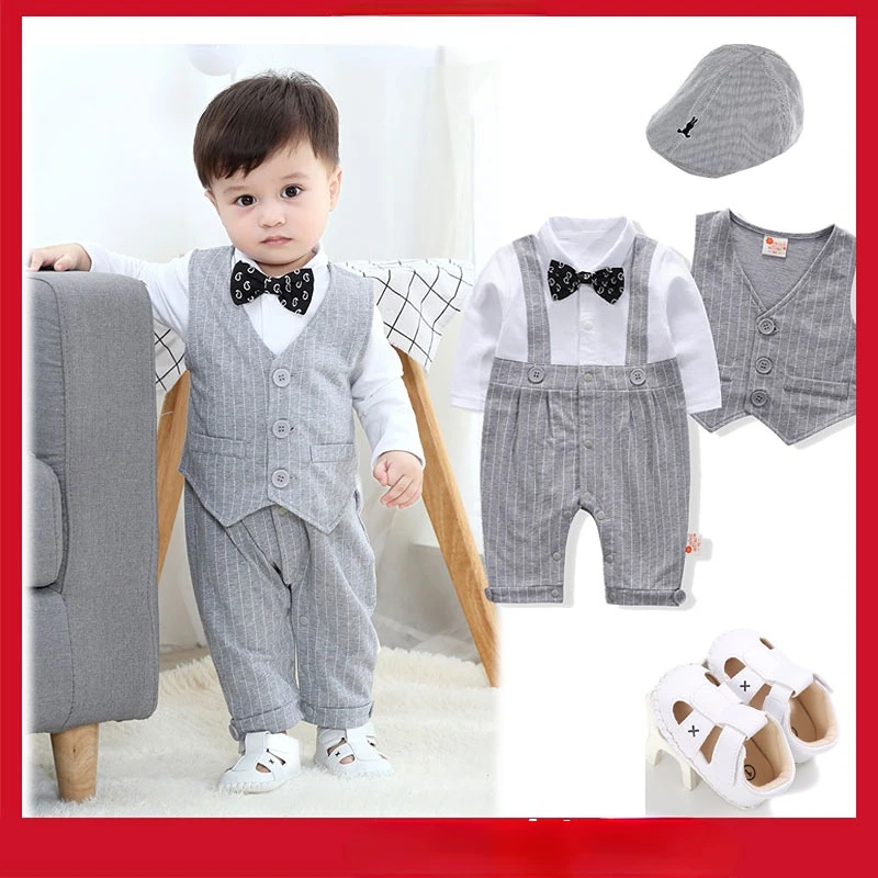 2pcs Set Newborn Baby Boy Outfit Set infant Jumpsuit +vest for Toddler Fashion Gentleman Suit 18 Months Boss Apparel Clothing