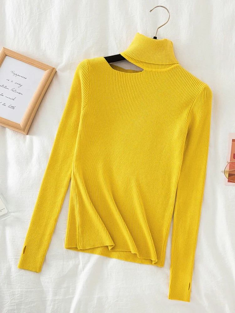 Женский пуловер с открытыми плечами AOSSVIAO вязаный свитер высоким воротником и