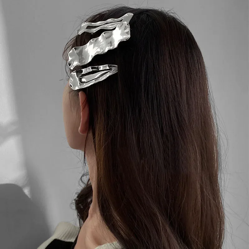 Новые модные волнистые металлические заколки для волос девочек геометрические