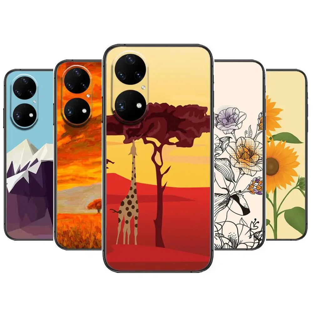 

autumn landscape Phone Case For Huawei p50 P40 p30 P20 10 9 8 Lite E Pro Plus Black Etui Coque Painting Hoesjes comic fas