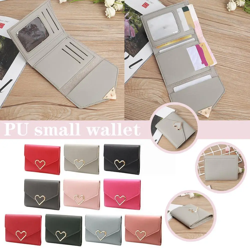 

Женский милый короткий кошелек из искусственной кожи в форме сердца, клатч для мобильного телефона, кошелек для студентов с пряжкой для кар...