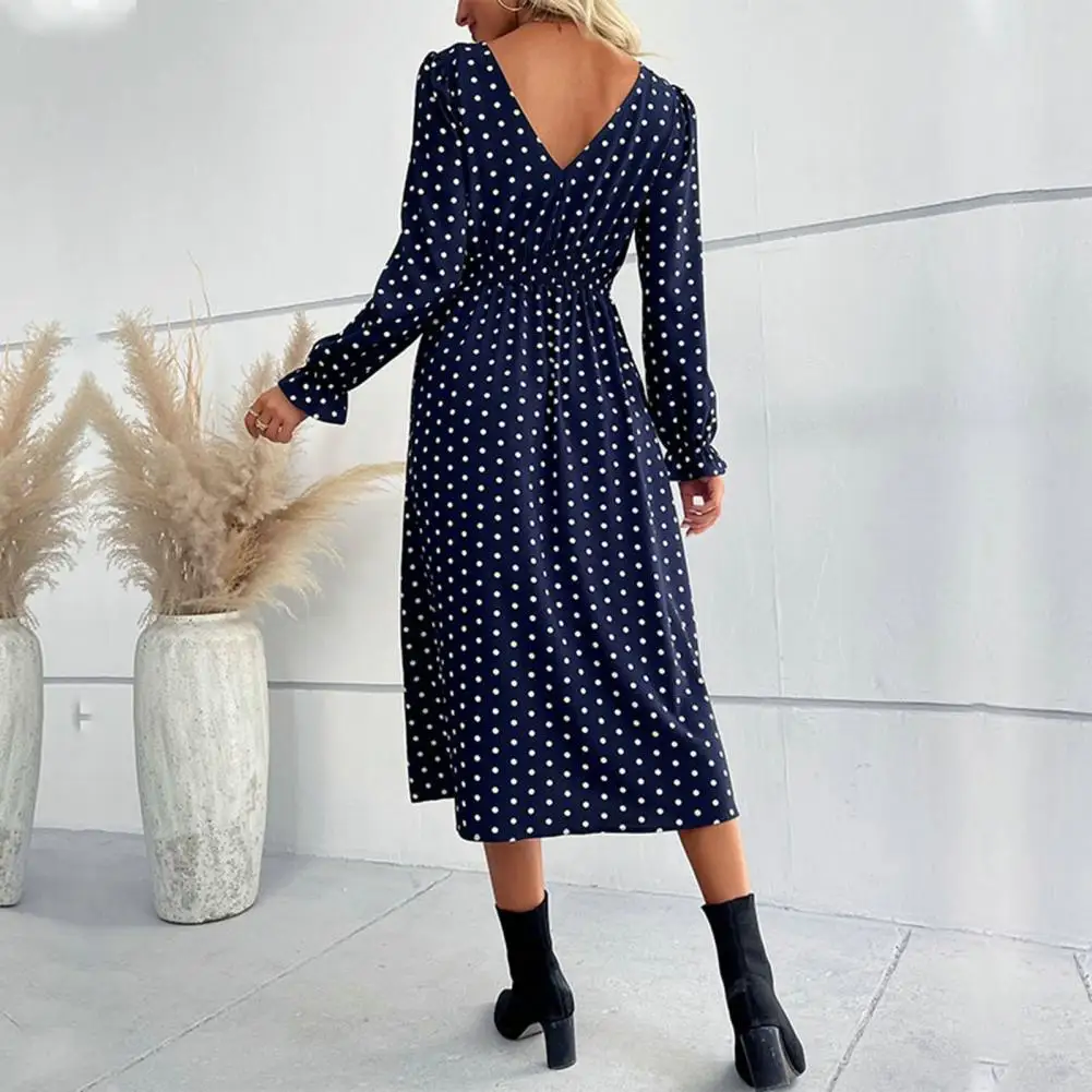 

Ladies Dress Crew Neck Autumn Winter Streetwear Large Hem Mid-Calf Dress Pullover Dress for Daily Wear
