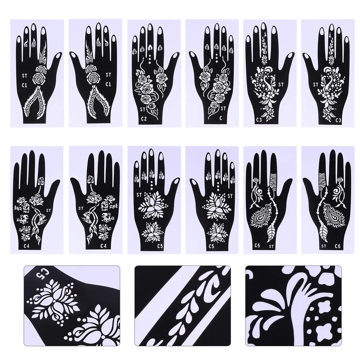 

6 Sheets Hand Tattoo Template DIY Tattoos Stencils Adults Makeup Stickers Painting Drawing Airbrush Hollow Out