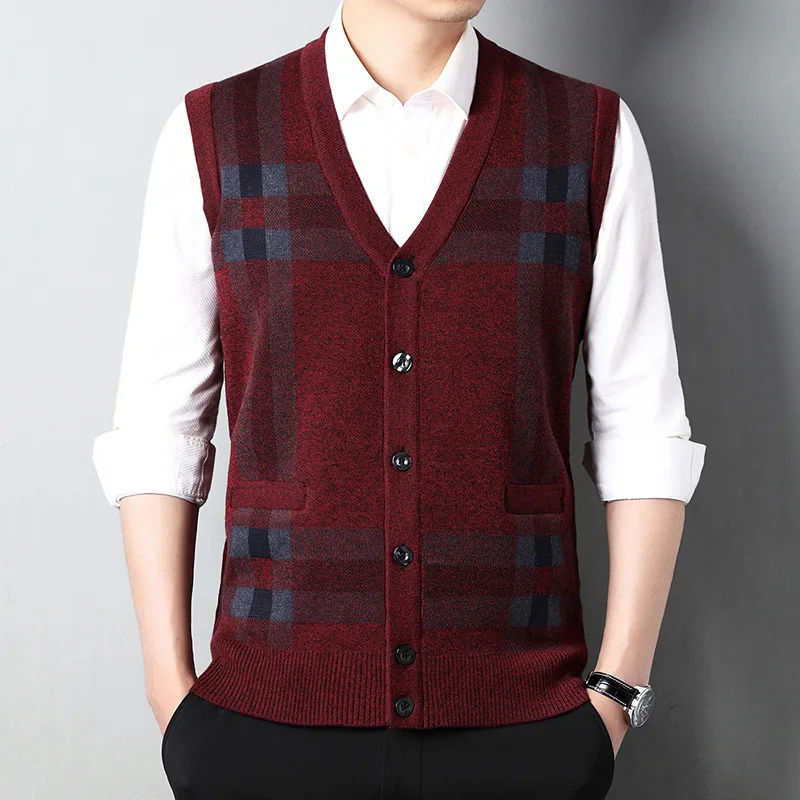 

Fashion Sweater for Men Vest Autumn and Winter V-Neck Knitted Sweater Mens Clothes Casual Slim Cardigan Vest Sweater Men