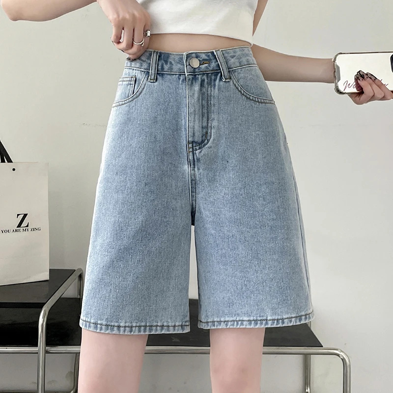 

Women's Denim Shorts 2023 New Style Summer Washed Vintage High Waist Wide Leg Shorts Pocket Loose Clothing YCMYUNYAN