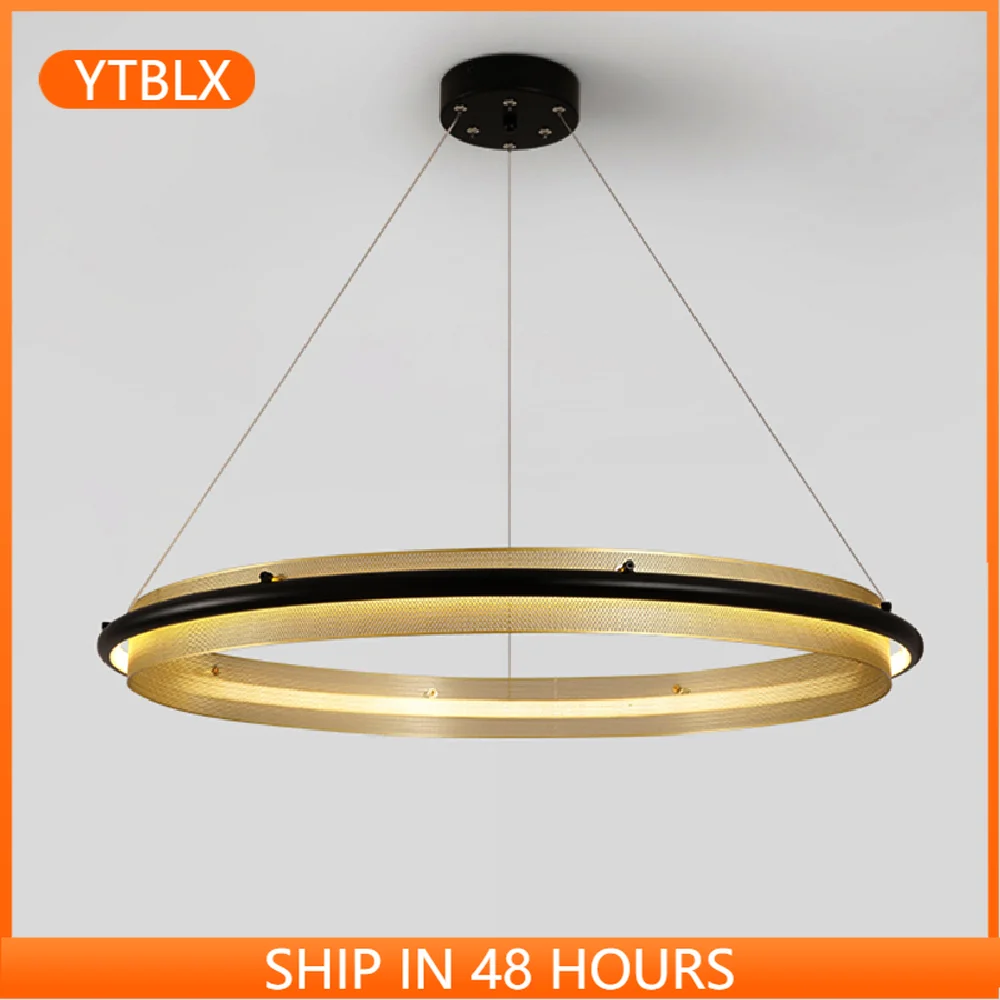 

Black Plus Gold LED Pendant Light Simple Round Rings Postmodern Hanging Lamp For Dining Bar Restaurant Indoor Home Decoration