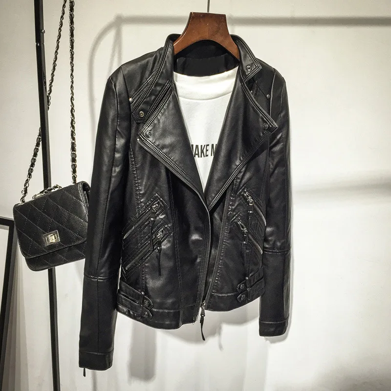 2023 spring and autumn new motorcycle clothes women's leather clothes small coat women's short leather jacket