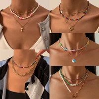 retro multicolor necklace for women with rice bead beaded simple bohemian tassel hand woven necklace wholesale